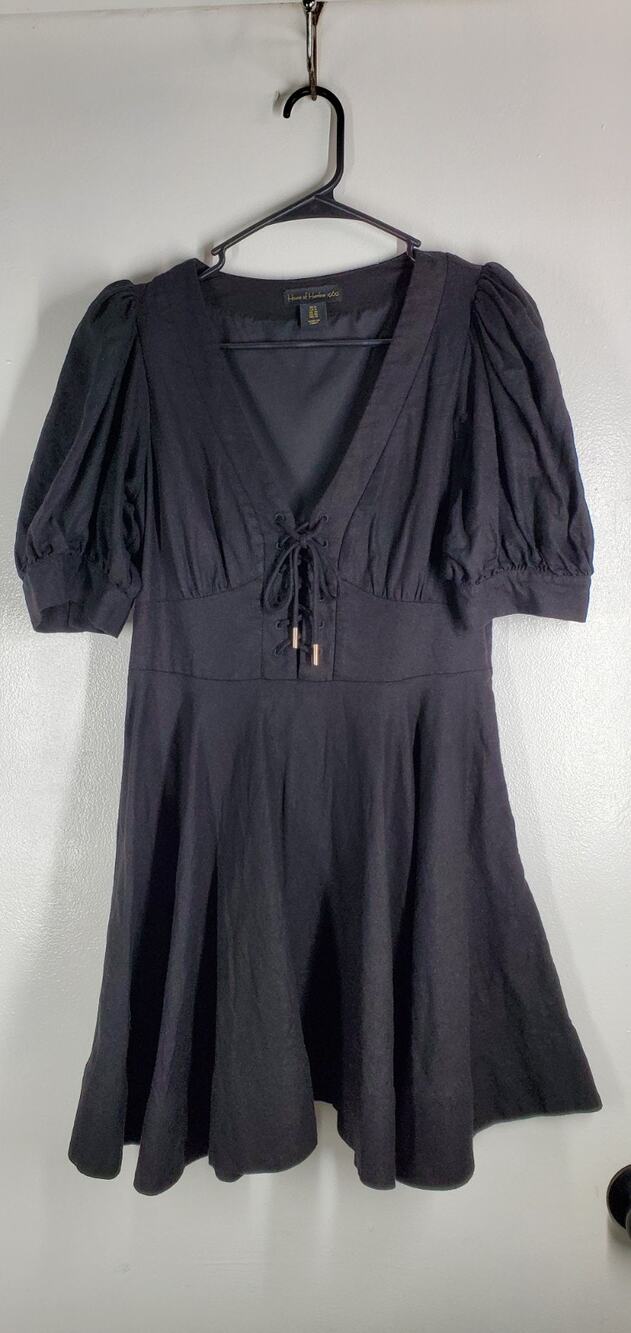 House Of Harlow 1960 Women's Puff Sleeve, Tie Front Mini Dress, Black, Size 6